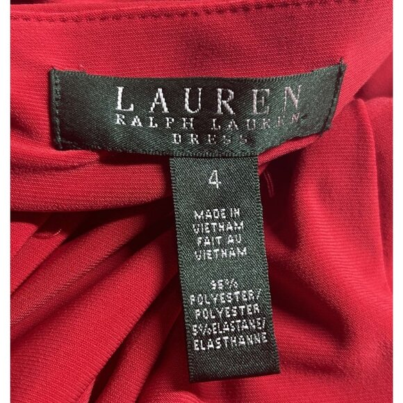 Lauren Ralph Lauren Elegant Red Ruched Sleeveless Dress Size 4 Polyester - Picture 4 of 7